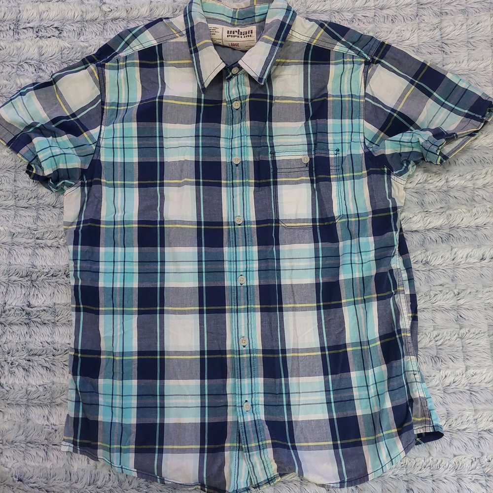 Urban‎ Pipeline Blue and White Plaid Men's Shirt Large